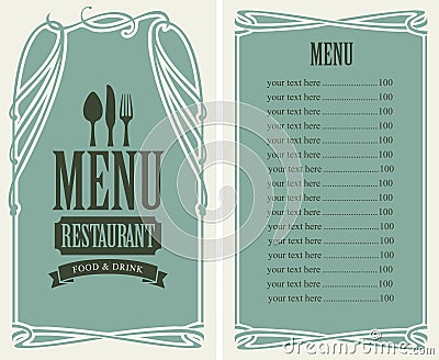 Menu for restaurant with price list and flatware Vector Illustration