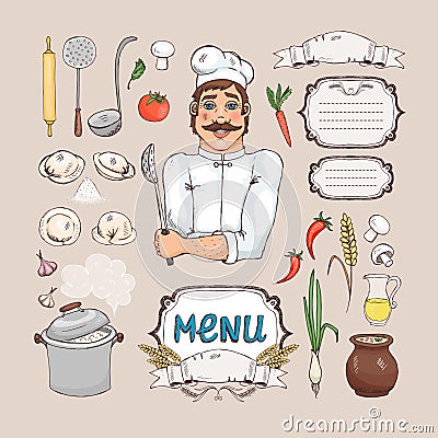 Menu for russian cuisine Vector Illustration