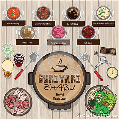 Menu shabu sukiyaki restaurant template Vector Illustration