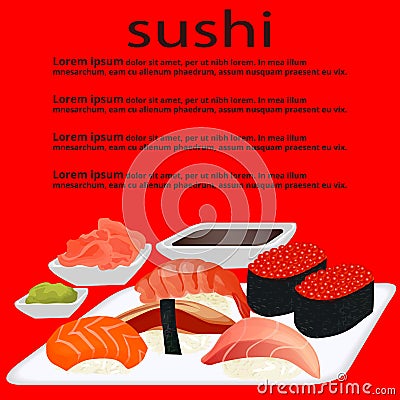 Menu sushi on the red background Vector Illustration