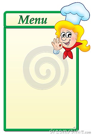 Menu template with cartoon chef woman Cartoon Illustration