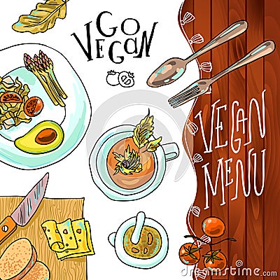 Menu vegetarian cafe Vector Illustration