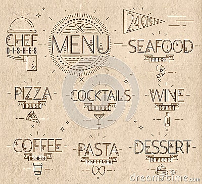 Menu in vintage modern style lines drawn craft Vector Illustration