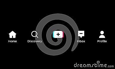 Menus Button Icon of Tiktok App, Home, Discover, Add, Inbox, and Profile Vector Illustration