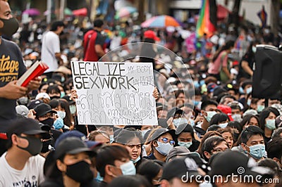 Meny thousand of anti-government protesters at Democracy Monument. Editorial Stock Photo