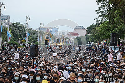 Meny thousand of anti-government protesters at Democracy Monument. Editorial Stock Photo