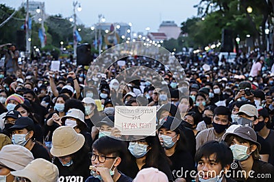 Meny thousand of anti-government protesters at Democracy Monument. Editorial Stock Photo