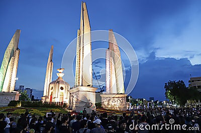 Meny thousand of anti-government protesters at Democracy Monument. Editorial Stock Photo