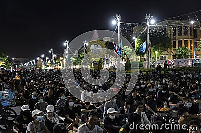 Meny thousand of anti-government protesters at Democracy Monument. Editorial Stock Photo