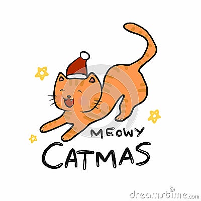 Meowy Christmas cat smile cartoon illustration Vector Illustration