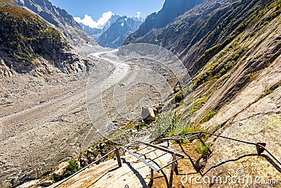 Mer de Glace glacier ladder, Chamonix, France Alps Stock Photo