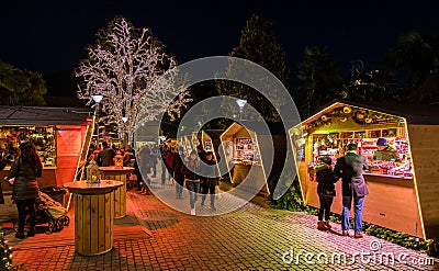 Merano Christmas market in the evening, Trentino Alto Adige, northern Italy. Editorial Stock Photo