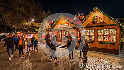 Merano Christmas market in the evening, Trentino Alto Adige, northern Italy. Editorial Stock Photo