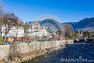 Merano Christmas market in the late afternoon, Trentino Alto Adige Stock Photo