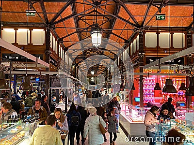 Mercado de San Miguel(The Market of San Miguel) - inside view, Plaza de San Miguel, Madrid, Spain Editorial Stock Photo