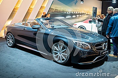 Mercedes AMG S-class convertible car showcased at the Brussels Expo Autosalon motor show. Belgium - January 19, 2017 Editorial Stock Photo