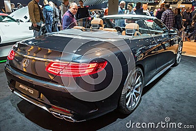 Mercedes AMG S-class convertible car showcased at the Brussels Expo Autosalon motor show. Belgium - January 19, 2017 Editorial Stock Photo