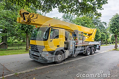 Mercedes-Benz ACTROS truck equipped with an artiklarna boom Editorial Stock Photo