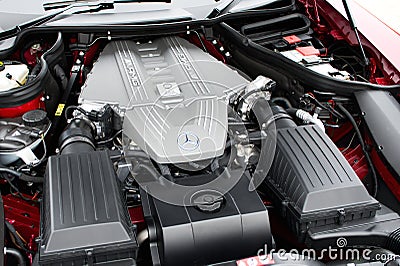 Mercedes-Benz SLS Roadster Engine Bay Editorial Stock Photo