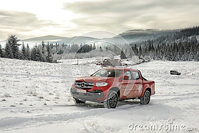 Mercedes-Benz X Class climbing on snow Editorial Stock Photo