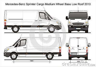 Mercedes Sprinter Cargo Delivery MWB Low Roof Van 2010 Blueprint Editorial Stock Photo