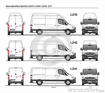 Mercedes Sprinter Cargo Van L2H1 and L2H2 and L2H3 2017 Editorial Stock Photo