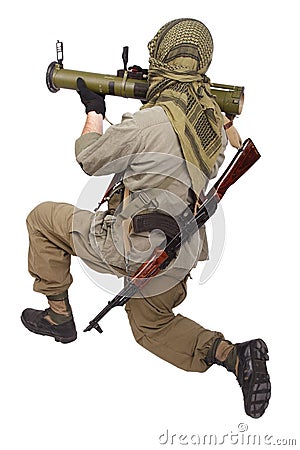 Mercenary with anti-tank rocket launcher - RPG Stock Photo