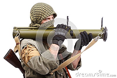 Mercenary with anti-tank rocket launcher - RPG Stock Photo