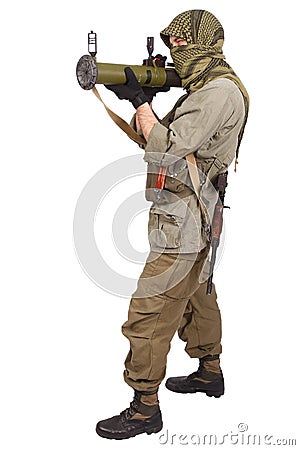 Mercenary with anti-tank rocket launcher - RPG Stock Photo