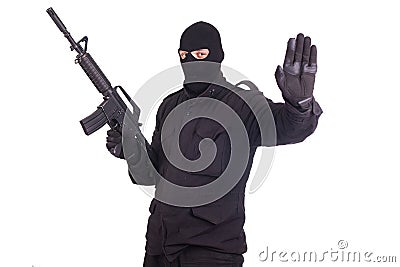 Mercenary with CAR15 rifle Stock Photo