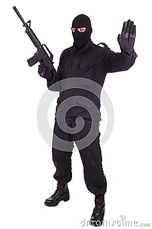 Mercenary with CAR15 rifle Stock Photo