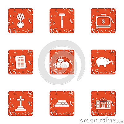 Mercenary icons set, grunge style Vector Illustration