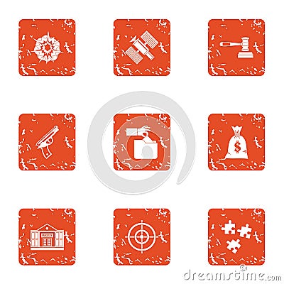 Mercenary icons set, grunge style Vector Illustration