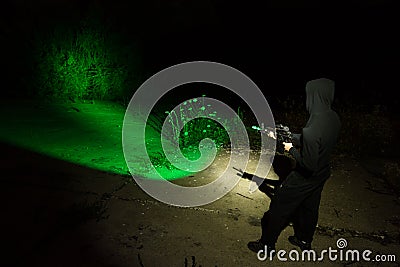 Mercenary soldier with gun Stock Photo