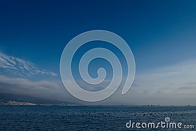 Merchant ships in the sea at anchorage Stock Photo