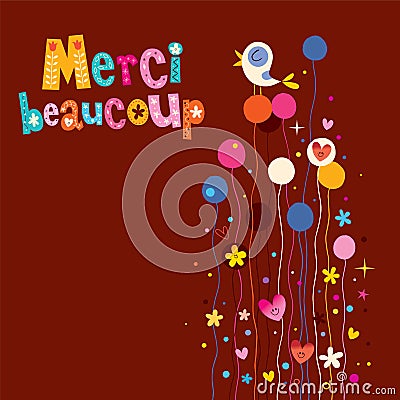 Merci beaucoup thank you very much in French greeting card Vector Illustration