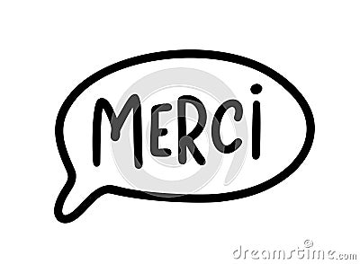 MERCI. Thank you card in french language. French quote. Vector text. Give thanks. Graphic print for Thanksgiving day. Vector Illustration