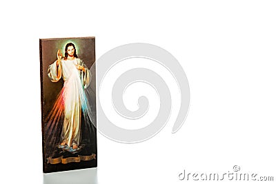 Merciful Jesus image with blank ribbon Stock Photo