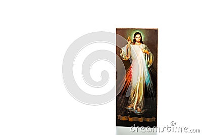 Merciful Jesus image with blank ribbon Stock Photo