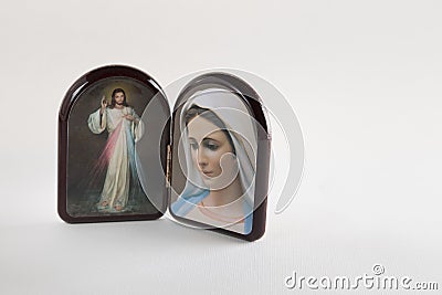 Merciful Jesus and Our Lady of Medjugorje icons Stock Photo