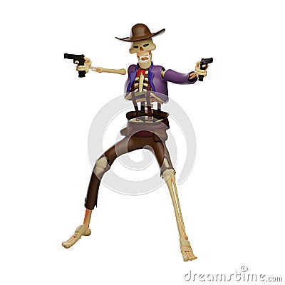 A Merciless Skull Cowboy Cartoon Picture having two guns Stock Photo