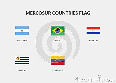 Mercosur Countries Rectangle flag icon set Vector Illustration
