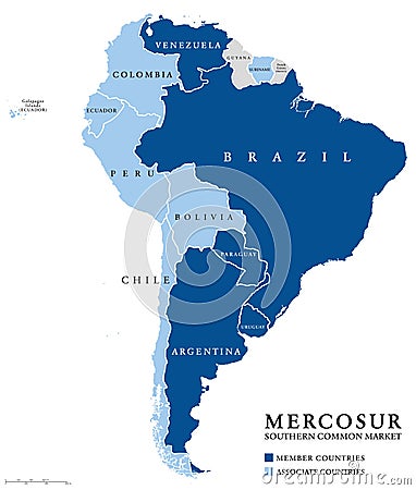 MERCOSUR Southern Common Market countries info map Vector Illustration