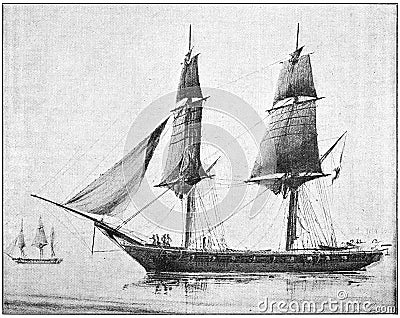 Mercure 1842 - a 18-gun brig, of the French Navy. Stock Photo