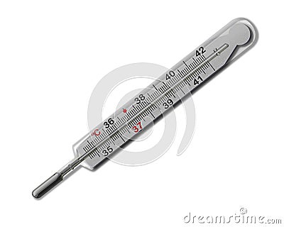 MERCURIAL THERMOMETER (36,6) ISOLATED Stock Photo