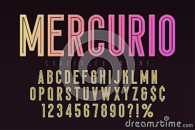 Mercurio inline font, typeface, alphabet. Condensed original typeset Vector Illustration