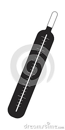 Mercury glass thermometer flat line black white vector object Vector Illustration