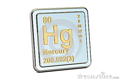 Mercury Hg, chemical element sign. 3D rendering Stock Photo