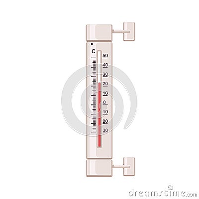 Mercury thermometer. Measuring temperature tool with Celsius degrees scale. Analog measurement device. Warm summer Vector Illustration