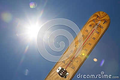 Mercury thermometer Summer heat Sun light Stock Photo